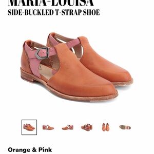 John Fluevog Maria-Louisa Orange and Pink T-Strap Shoes
